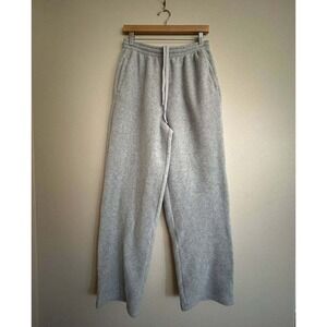 SKIMS Heather Grey Fleece Wide Leg Sweatpants M High Rise Loungewear Minimalist